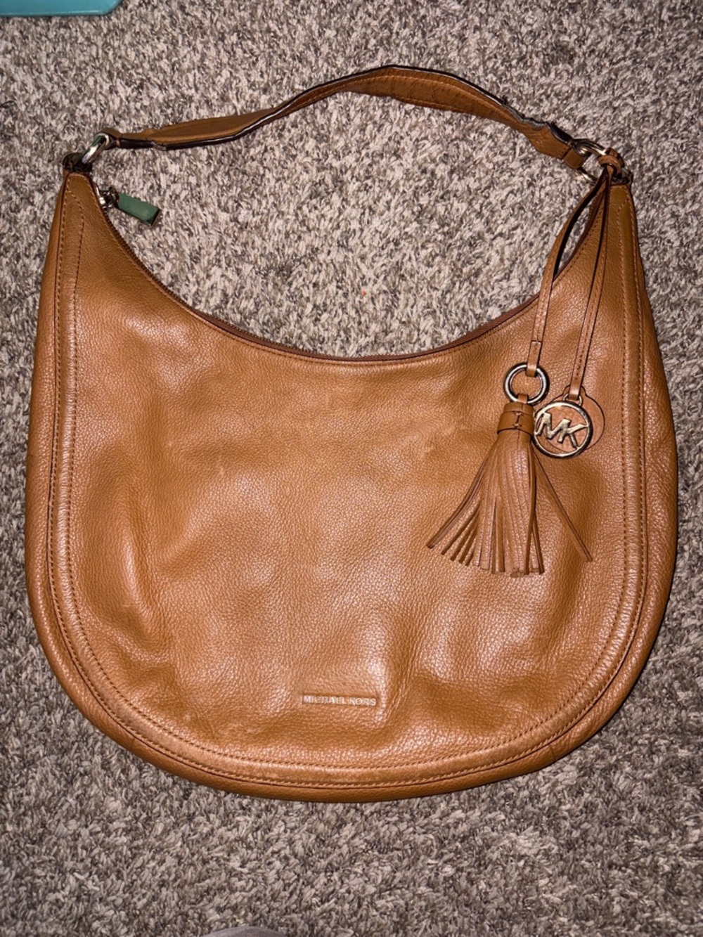 Michael Kors Cognac Pebbled Leather Hobo with Tassel Charm